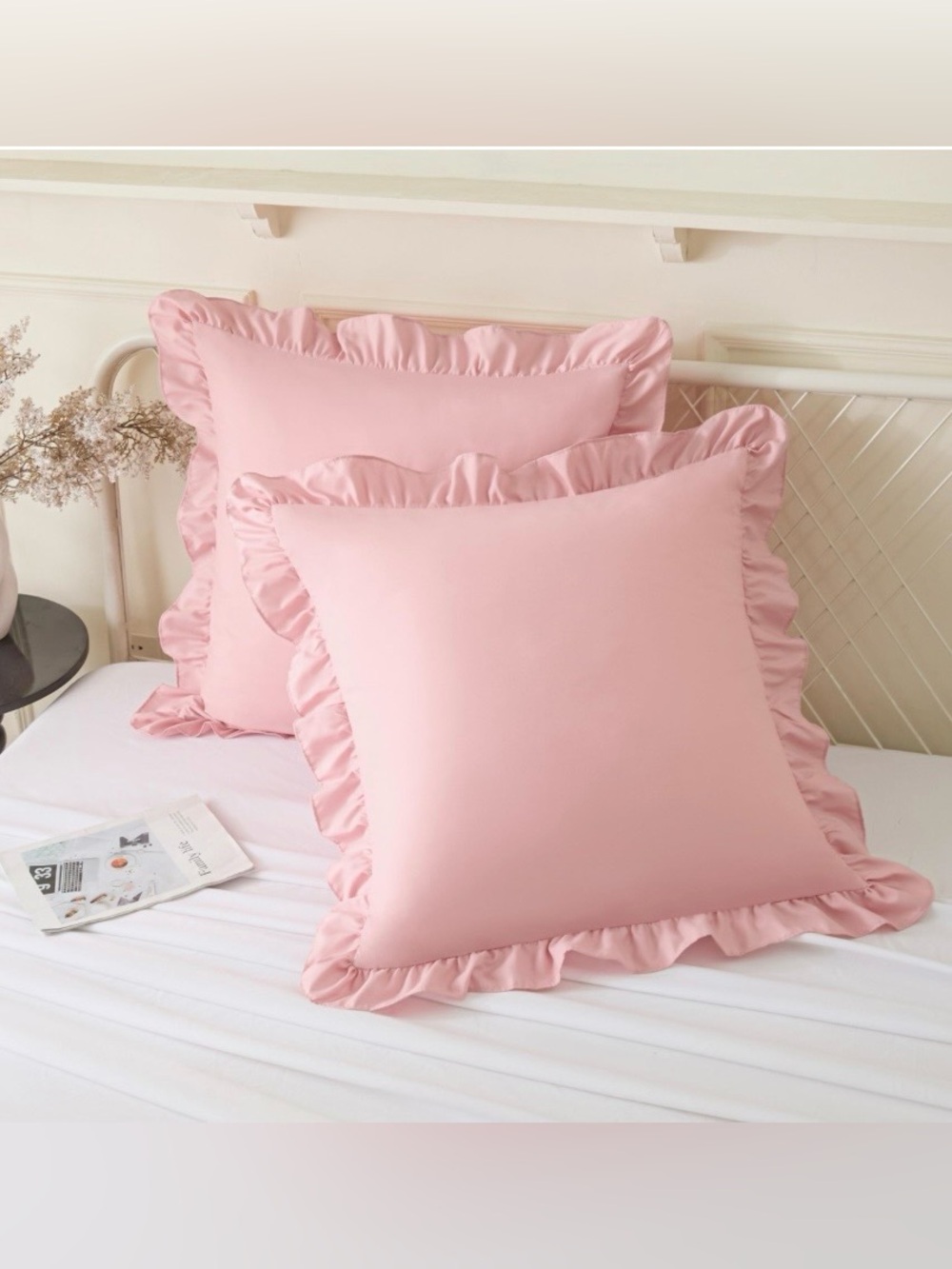 Decorative Ruffle Euro Shams 100% Brushed Microfiber 26x26” PINK (2-pack)